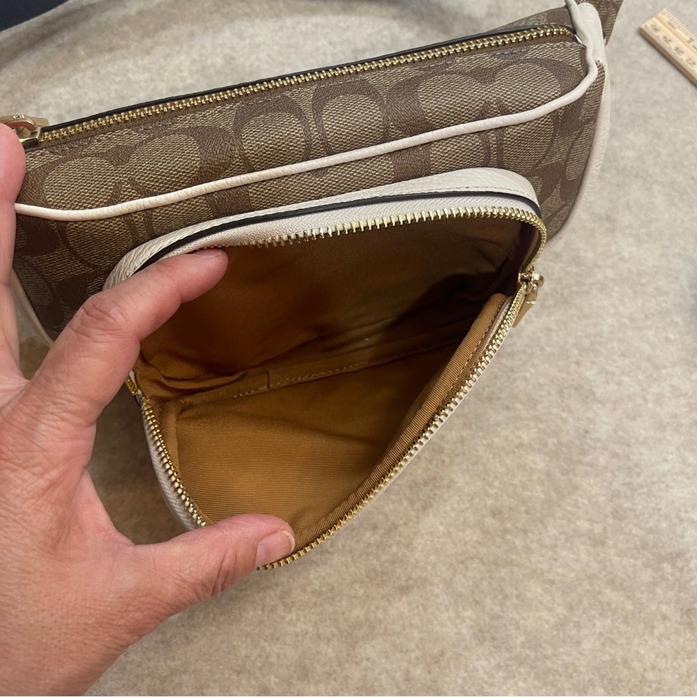 Coach Court Belt Bag in Signature Canvas Khaki and White Gold Hardware - Picture 17 of 17